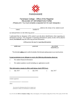 Fanshawe College Release of Information Form
