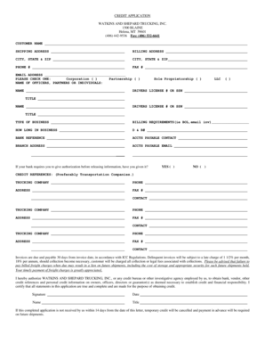 Watkins and Shepard Trucking Credit Application