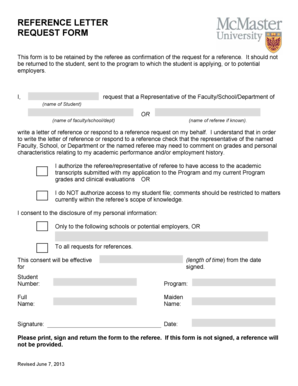 Reference Letter Request Form