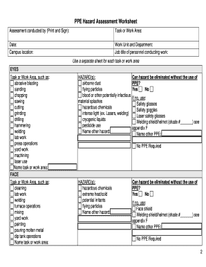 PPE Hazard Assessment Worksheet