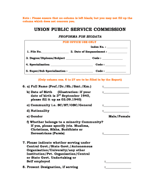 Union Public Service Commission Biodata Form