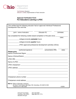 Ohio Educator Professional Development Verification Form