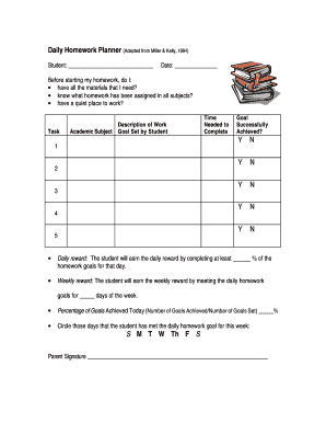 Daily Homework Planner Adapted from Miller - Intervention Central