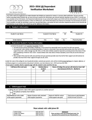2015-2016 Dependent Verification Worksheet
