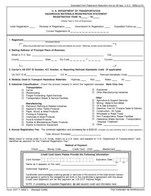 US DOT Hazardous Materials Registration Statement