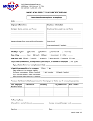MCHD HCAP Employer Verification Form