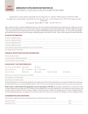 American Realty Capital Automatic Purchase Plan Authorization Form