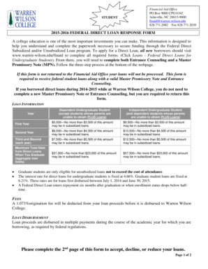 2015-2016 Federal Direct Loan Response Form