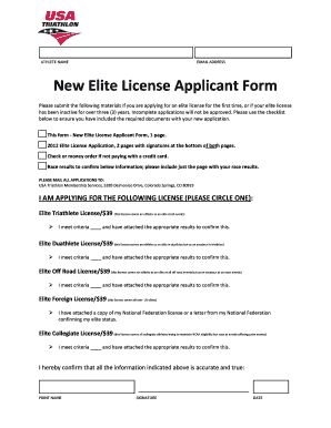 New Elite License Applicant Form