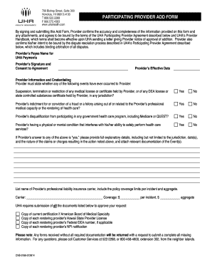UHA Participating Provider Add Form
