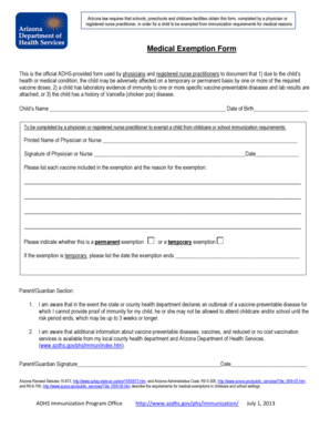 Arizona Medical Exemption Form for Immunizations