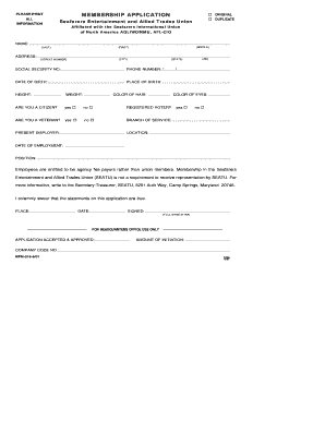 Seafarers Entertainment and Allied Trades Union Membership Application