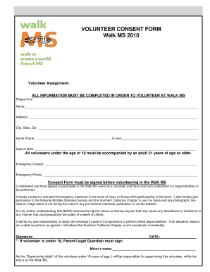 Volunteer Consent Form for Walk MS