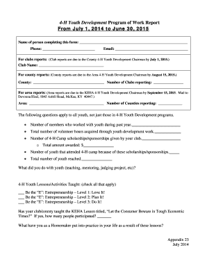 4-H Youth Development Program of Work Report