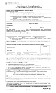 Metro Vancouver Housing Corporation Pre-Authorized Rent Payment Plan