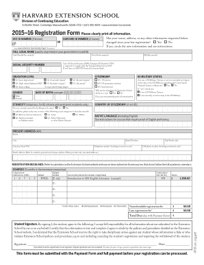 Harvard Extension School Registration Form