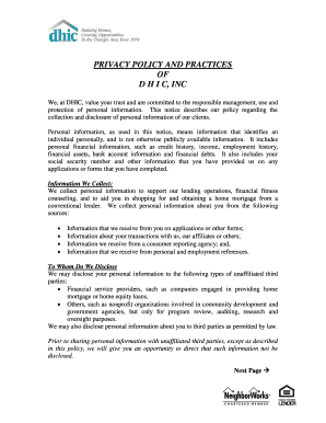 DHIC Privacy Policy and Practices