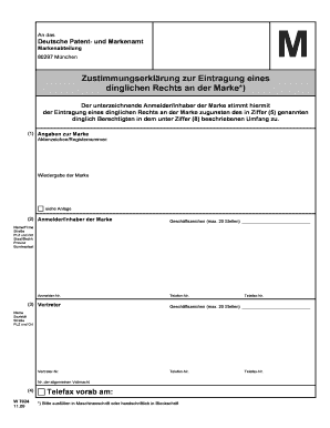 Zustimmungserklärung zur Eintragung eines dinglichen Rechts an der Marke