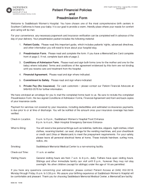 Saddleback Women’s Hospital Preadmission Form