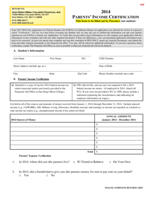 Parents' Income Certification Form