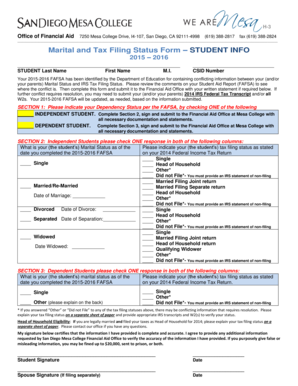 Marital and Tax Filing Status Form
