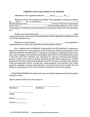 Certification and Affidavit of Trustee