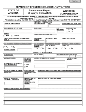 Arizona Supervisor's Report of Injury or Illness