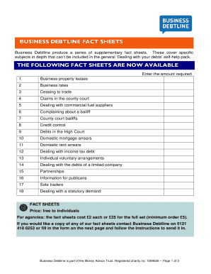 Business Debtline Fact Sheets Order Form