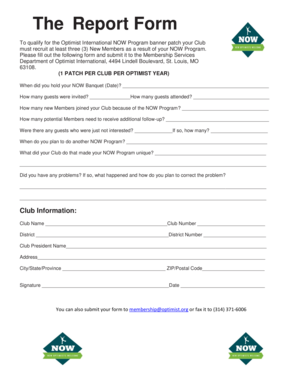 Optimist International NOW Program Report Form