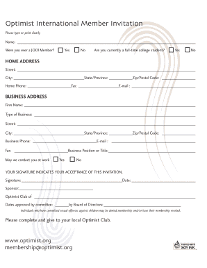 Optimist International Member Invitation Form