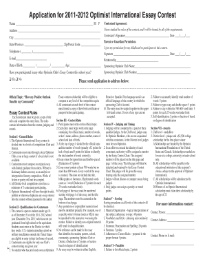 2011-2012 Optimist International Essay Contest Application