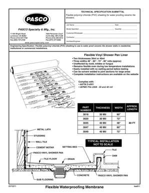 Technical Specification Submittal for PVC Shower Liner