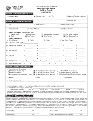 Indiana Oversize/Overweight Vehicle Permit Application