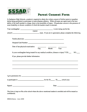 Parent Consent Form for Intercollegiate Athletics