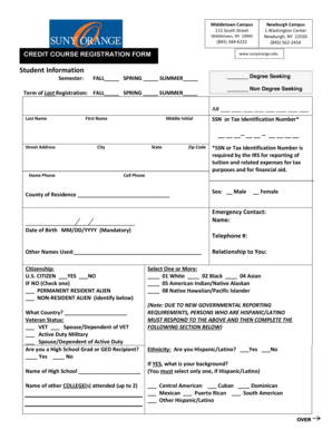 SUNY Orange Credit Course Registration Form