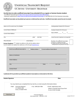 Unofficial Transcript Request