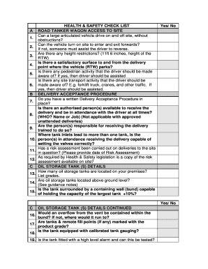 Health and Safety Checklist for Oil Storage Tank Deliveries