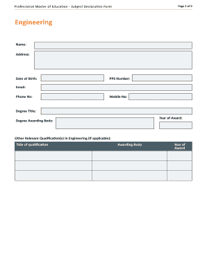 Professional Master of Education Subject Declaration Form