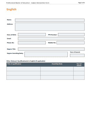 Professional Master of Education Subject Declaration Form