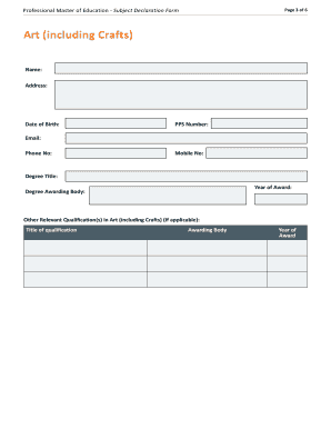 Professional Master of Education Subject Declaration Form