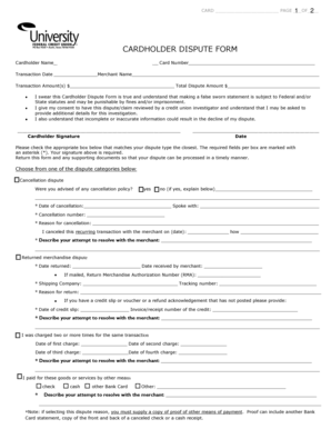 Cardholder Dispute Form