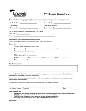ATM Deposit Dispute Form