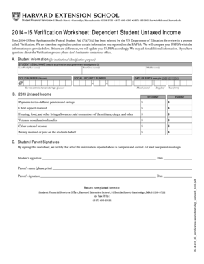 Self verification letter - 201415 Verification Worksheet Dependent Student Untaxed Income