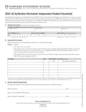 2015–16 Verification Worksheet: Independent Student