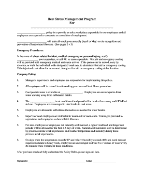 Heat Stress Management Program Policy
