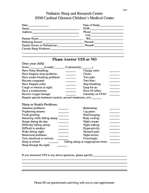Pediatric Sleep Study Form