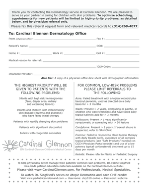 Cardinal Glennon Dermatology Referral Request Form