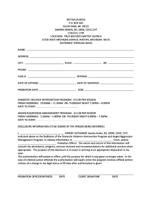Domestic Violence Intervention Program Authorization Form