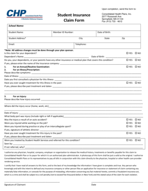 Student Health Insurance Claim Form