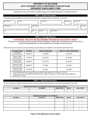 University of Delaware Student Health Insurance Dependent Enrollment Form